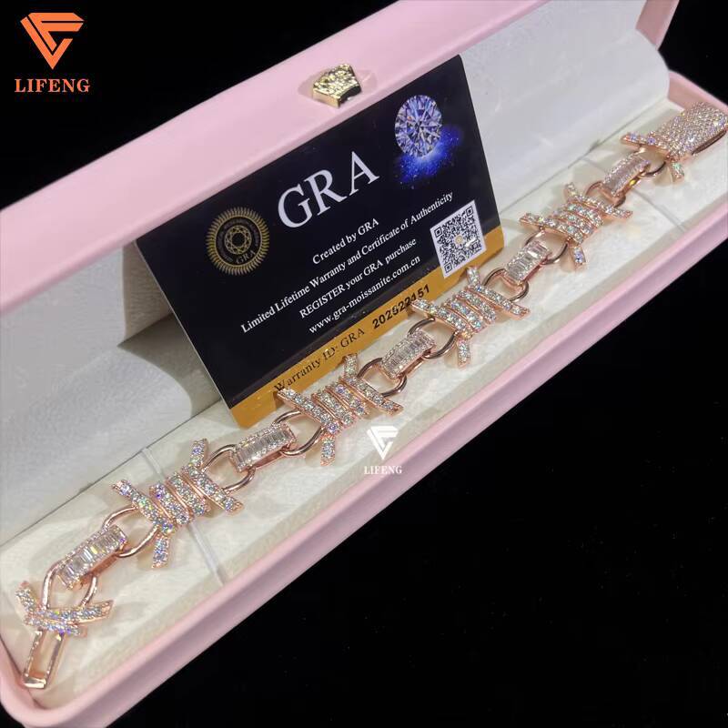 Lifeng Jewelry Custom Cluster Chain Rose Gold Moissanite Necklace with 925 Silver Iced VVS Diamond Hip Hop Cuban Style
