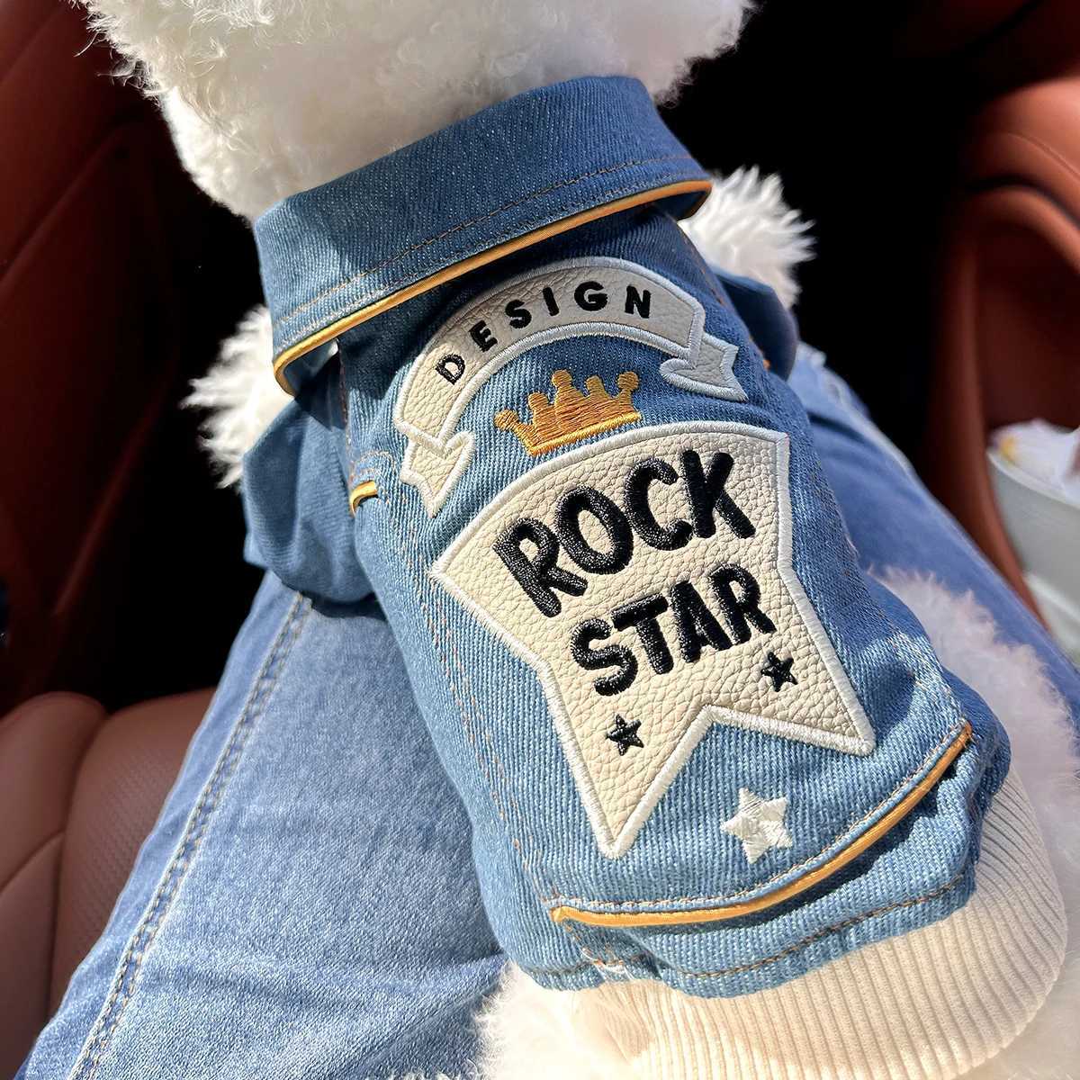 Rock Embroidery Blue et Pet Clothes Dog Cat Spring Handsome Out Traction Clothes W250904