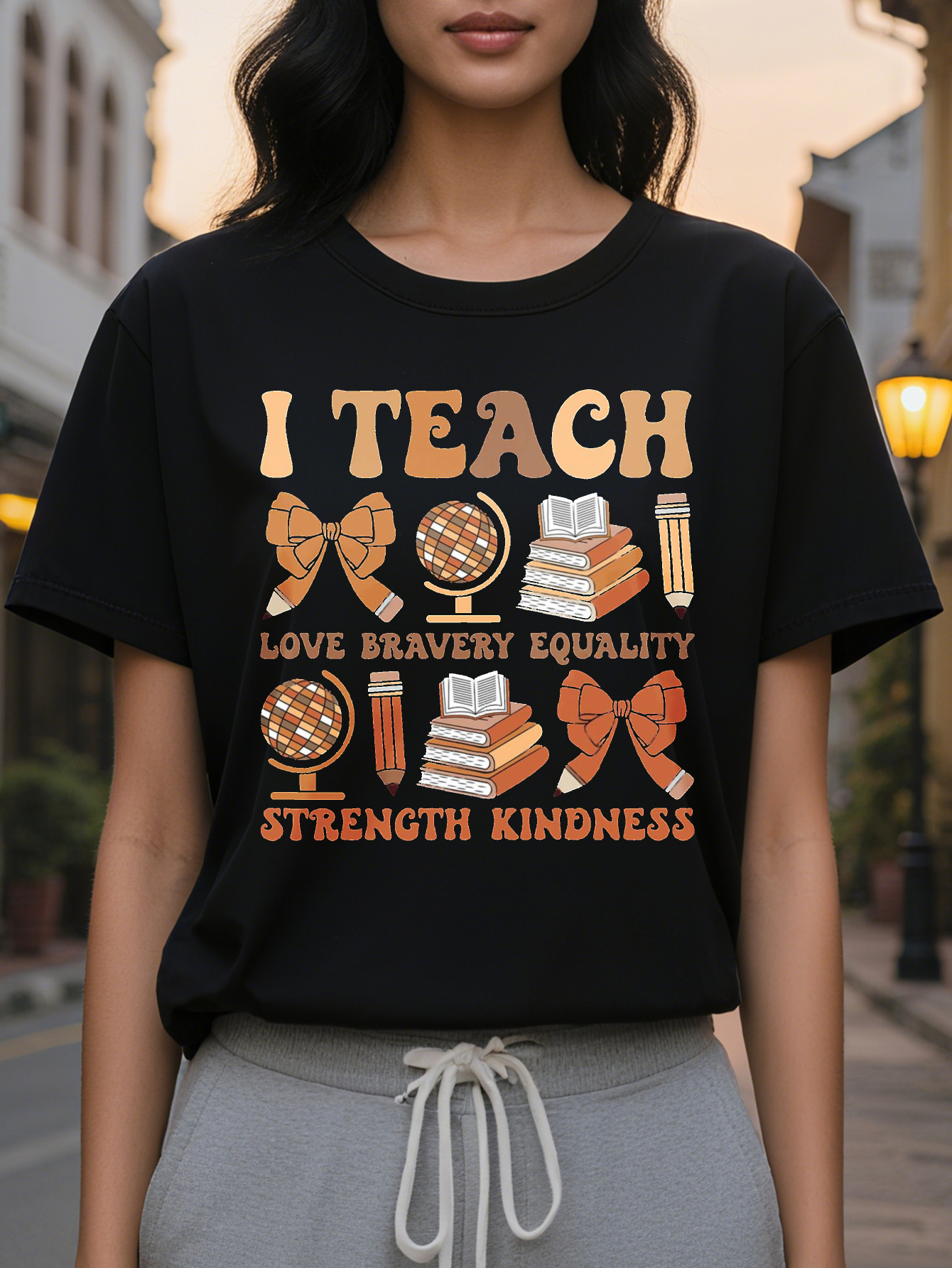 Women's I Teach T-shirt Short Sleeve Summer Top with Inspirational Message Black Casual Round Neck Shirt Made