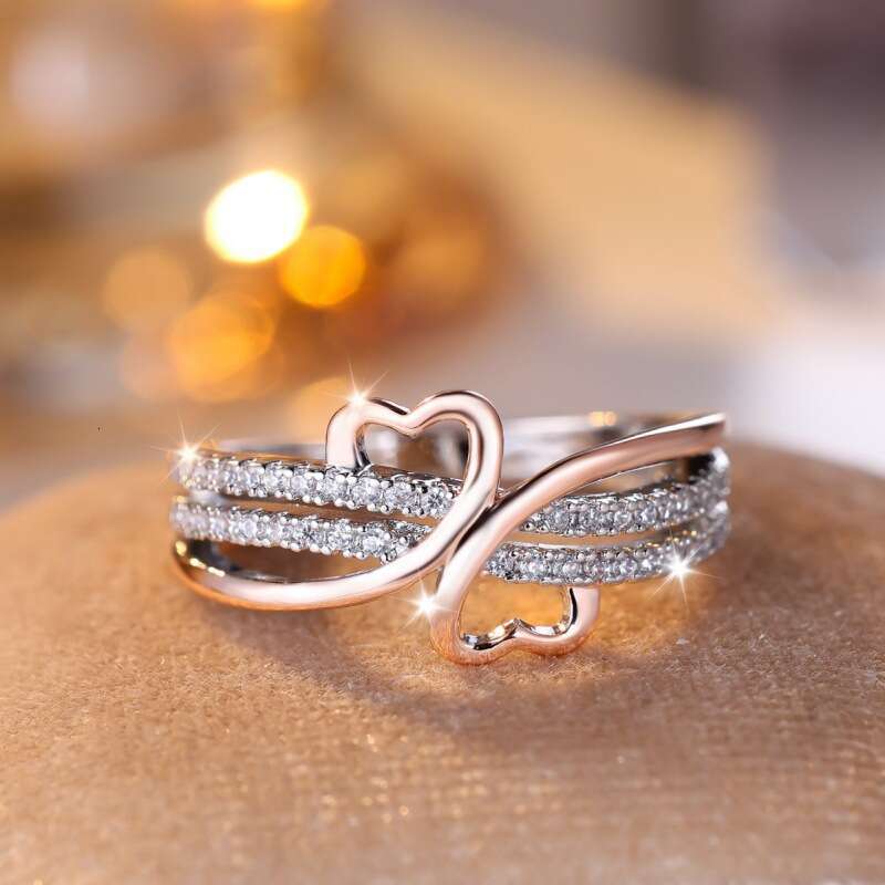 New Two-Tone Heart Irregular Ring - Simple Personality Niche Jewelry with CZ Stones, Stackable Statement Ring for Women