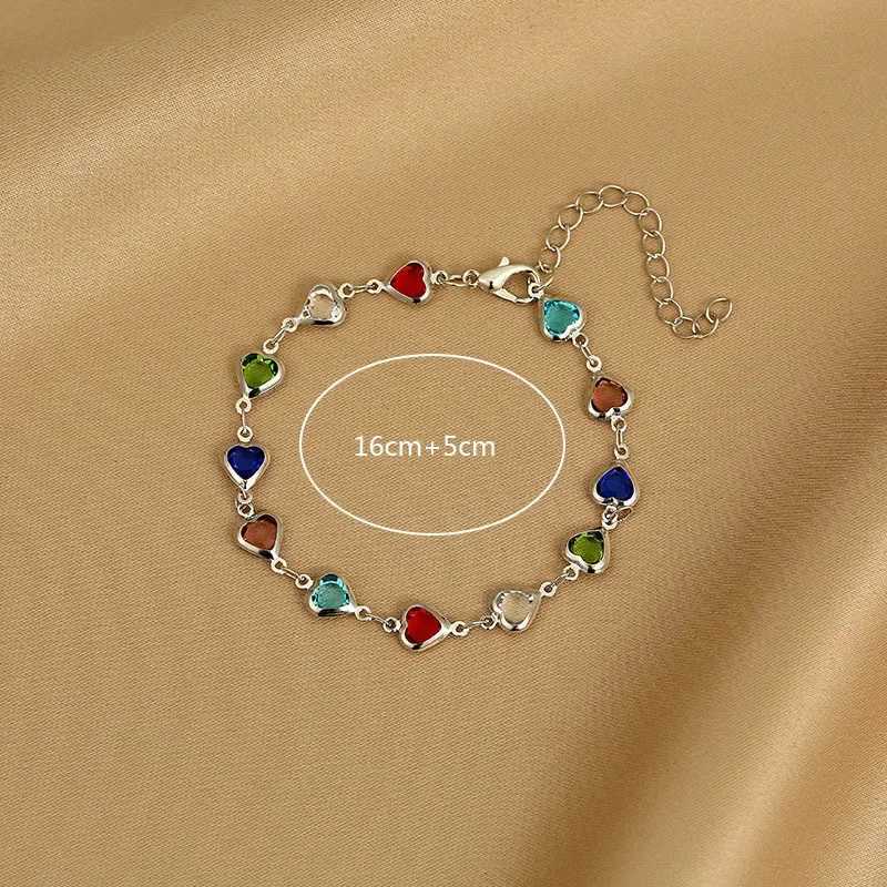 Exquisite Colorful Heart Bracelet Women Charm Korean Crystal Zircon Metal Chain Bracelets Bangle Party Birtay Jewelry GiftXJ250904