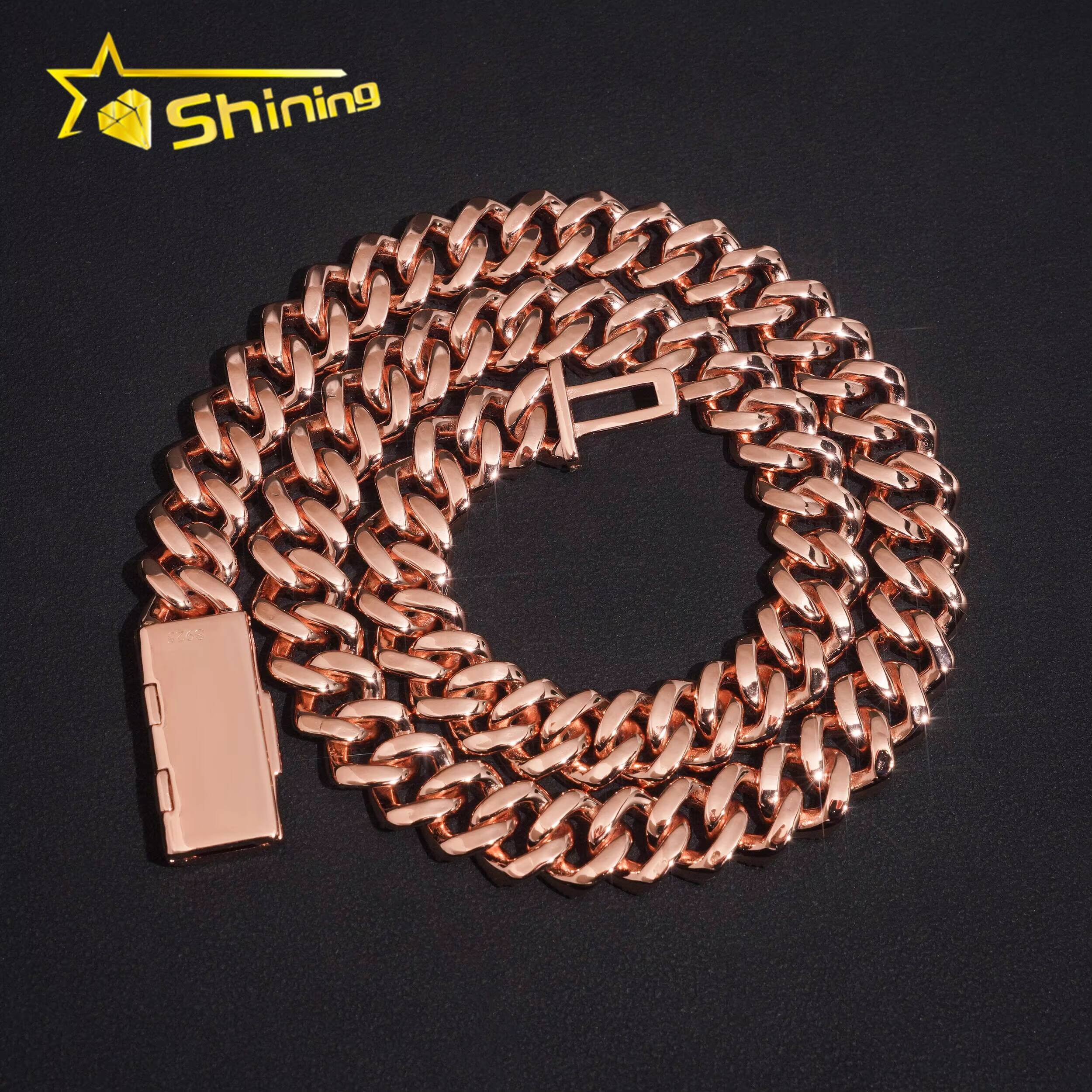 Hip Hop Jewelry Iced Out 925 Silver Rose Gold 125mm Two Rows Rounded Link VVS Moissanite Cuban Link Chain