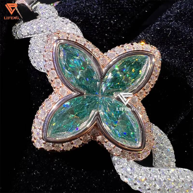 Lifeng Custom Colored Flower Cuban Bracelet 925 Sterling Silver Fine Jewelry for Women VVS Moissanite Diamond Infinity Bracelet