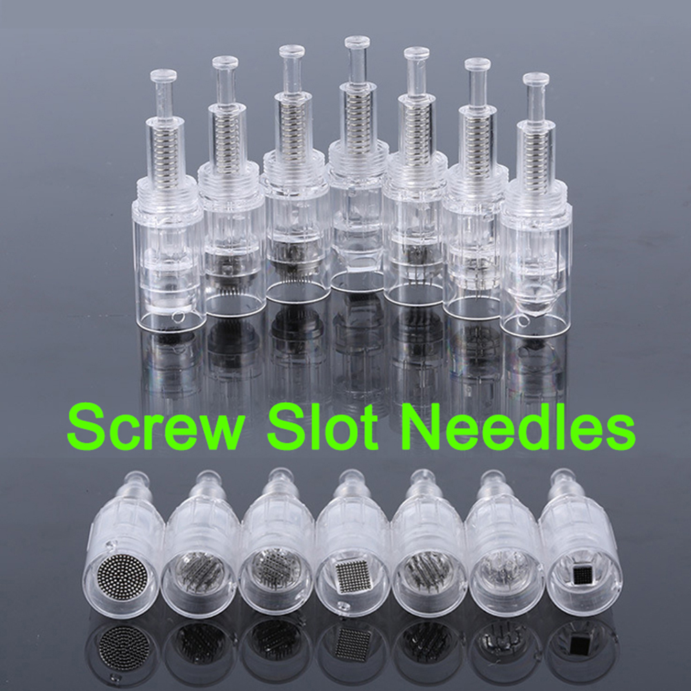 100Pcs Screw Slot Needle Dermapen Cartridges Electric Microneedles Mesotherapy MTS Tips 9/12/24/36/42 Pin Nano Derma Replacement Needles