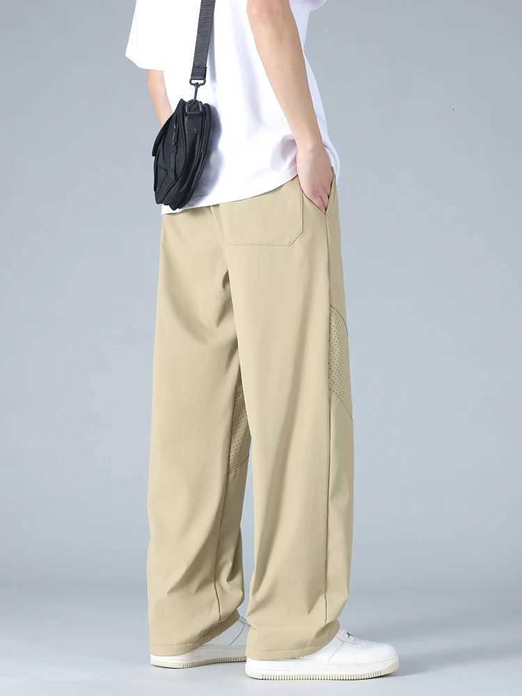 Summer Ice Silk Sweatpants Men Breathable Knee Mesh Lightweight Cooling Pants Wide Leg Loose Fit Straight Trousers Big Size 8XLXJ250904