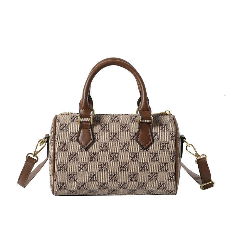 DHEssentials 2025 Spring Boston Bag - Women's Small Pillow Shape, Vintage Print, Multi-Carry (Handheld/Shoulder/Crossbody), Minimalist Style