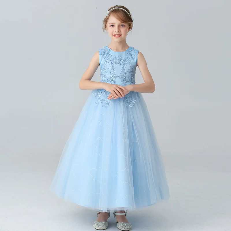 BX683 CHIldrens Long Wedding Dress Fluffy Mesh Princess 3-15 Year Old Clothing Girls Performance Ball Gown Z250904
