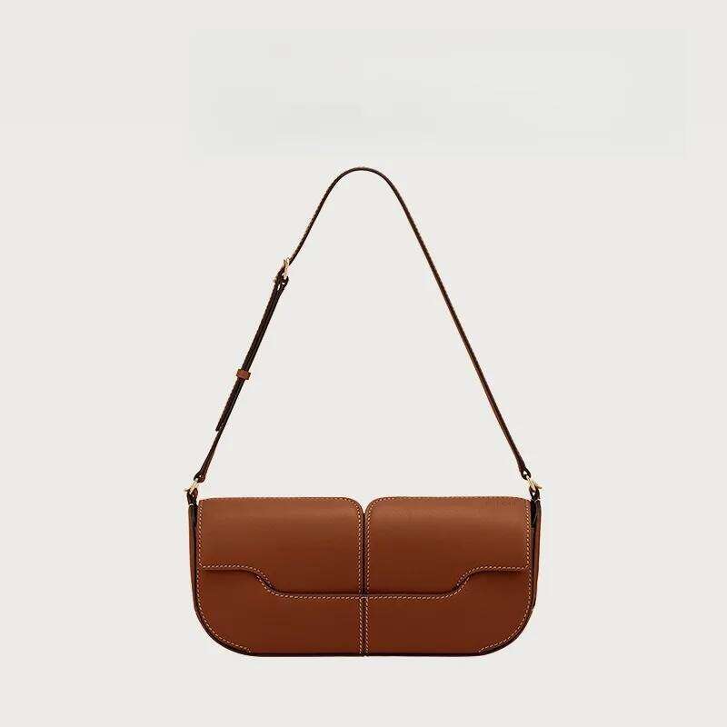 Fashionable One Shoulder Underarm Cowhide Commuting Handbag, Casual and Simple French Stick Bag
