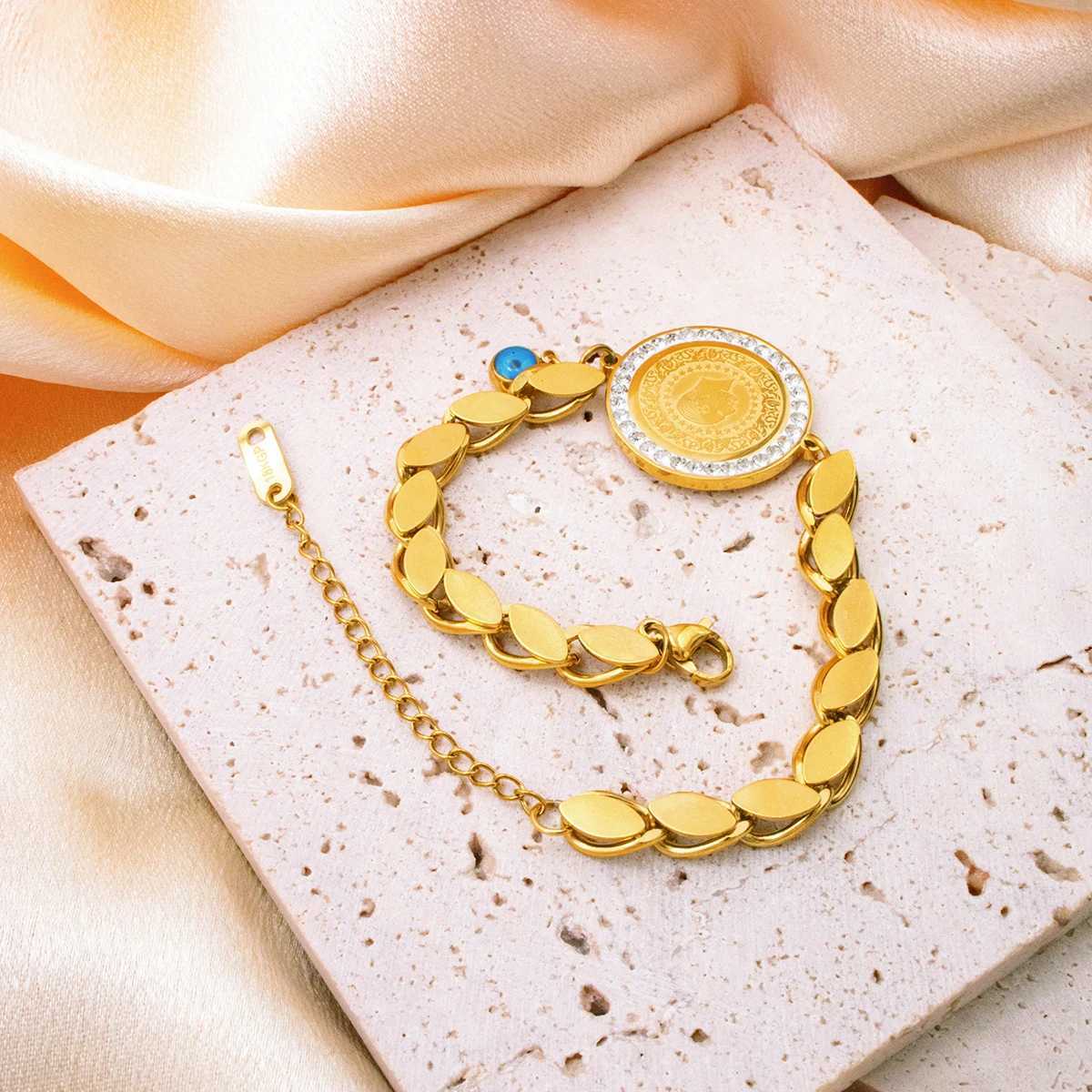 2025 New Luxury Gold Color Charm Bracelet Stainless Steel Jewelry for Women Hypoallergenic Gift Party Accessories Y250904