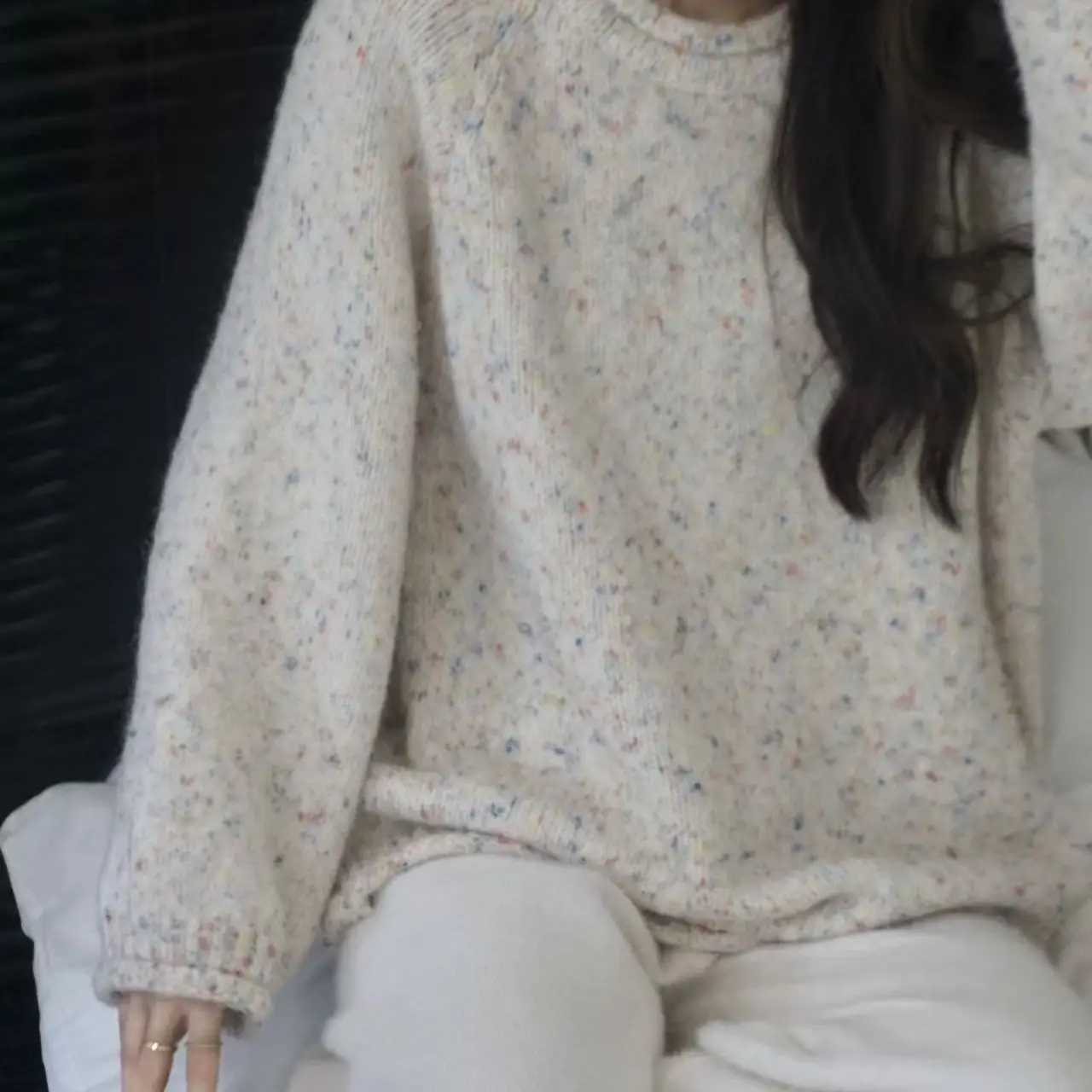 New Sweater Color Retro Knitted Sweater Curled Edge 2025 AutumnWinter New Top Lazy Loose Round Neck M250904