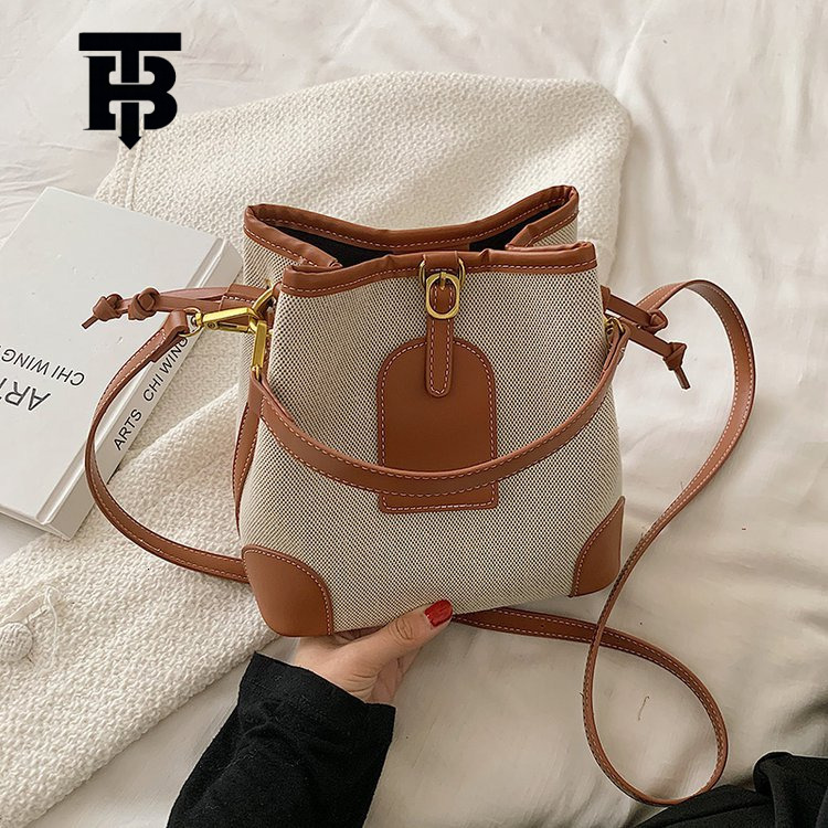 TB BHULAMTE 2024 New Korean Fashion Designer s bag Women's Handbag Bucket Bag Trendy Canvas Color-Block Textured Crossbody Bag