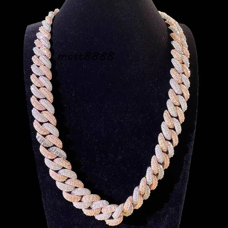 Custom Two Tone 18mm Big Stone Moissanite Cuban Chain S925 Silver Ice Out Necklace Man Moissanite Hiphop Cuban Link Chain