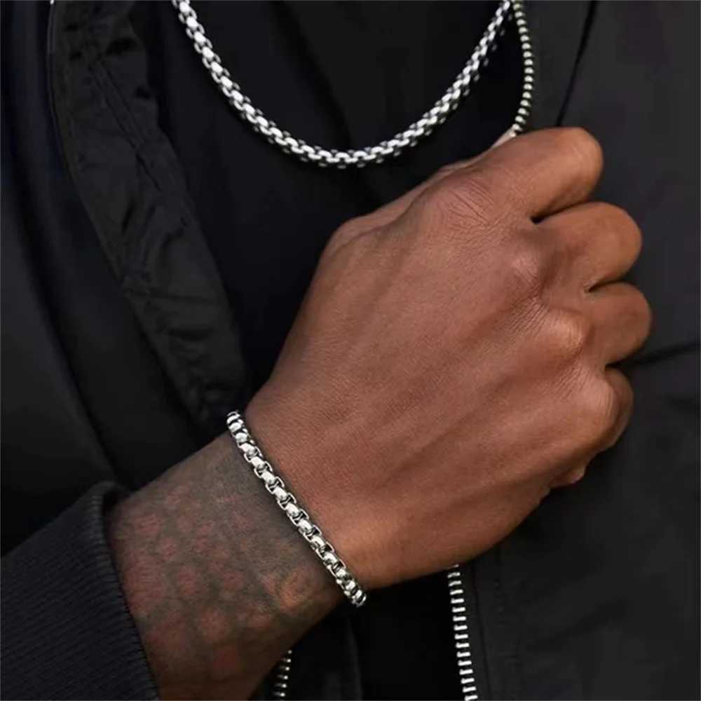 Stainless Steel Square Ball Chain Bracelet Men Titanium Steel Jewelry HipHop Bracelet For Men Fashion Trend Accessories Gift Y250904