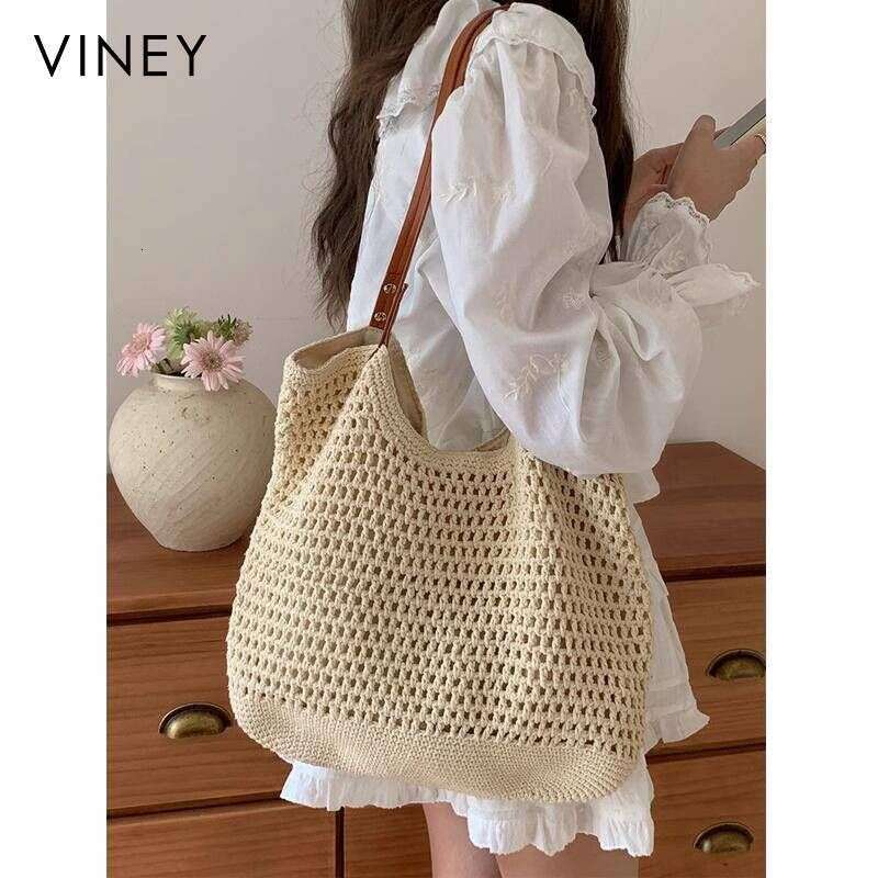 VINEY Handbag 2025 New Women's Large Capacity Tote Shoulder Straw Holiday Woven Bag