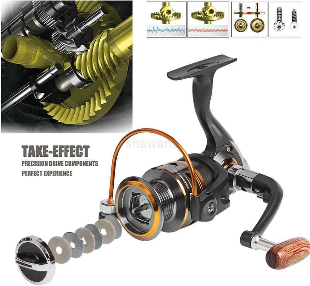 Spinning Fishing Reels with LeftRight Interchangeable Collapsible Wood Handle Powerful Metal Body 521511 Gear Ratio Smooth 11BB for Inshore Boat Rock 