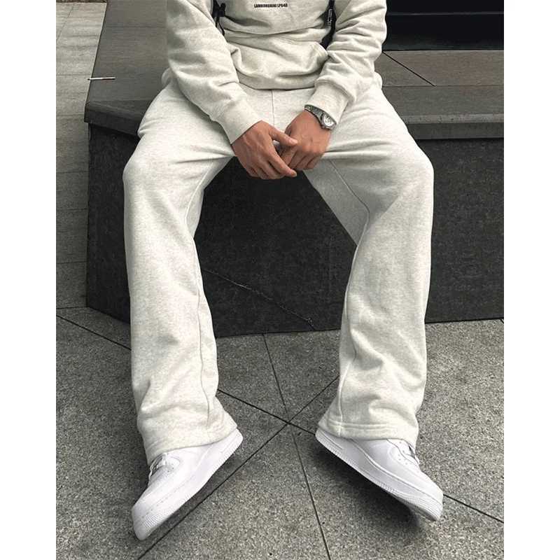 Men Sweatpants Korean Fashion Sportswear Drawstring Wide Leg Straight Track Pants 2024 Autumn Cotton Casual Loose TrousersXJ250904