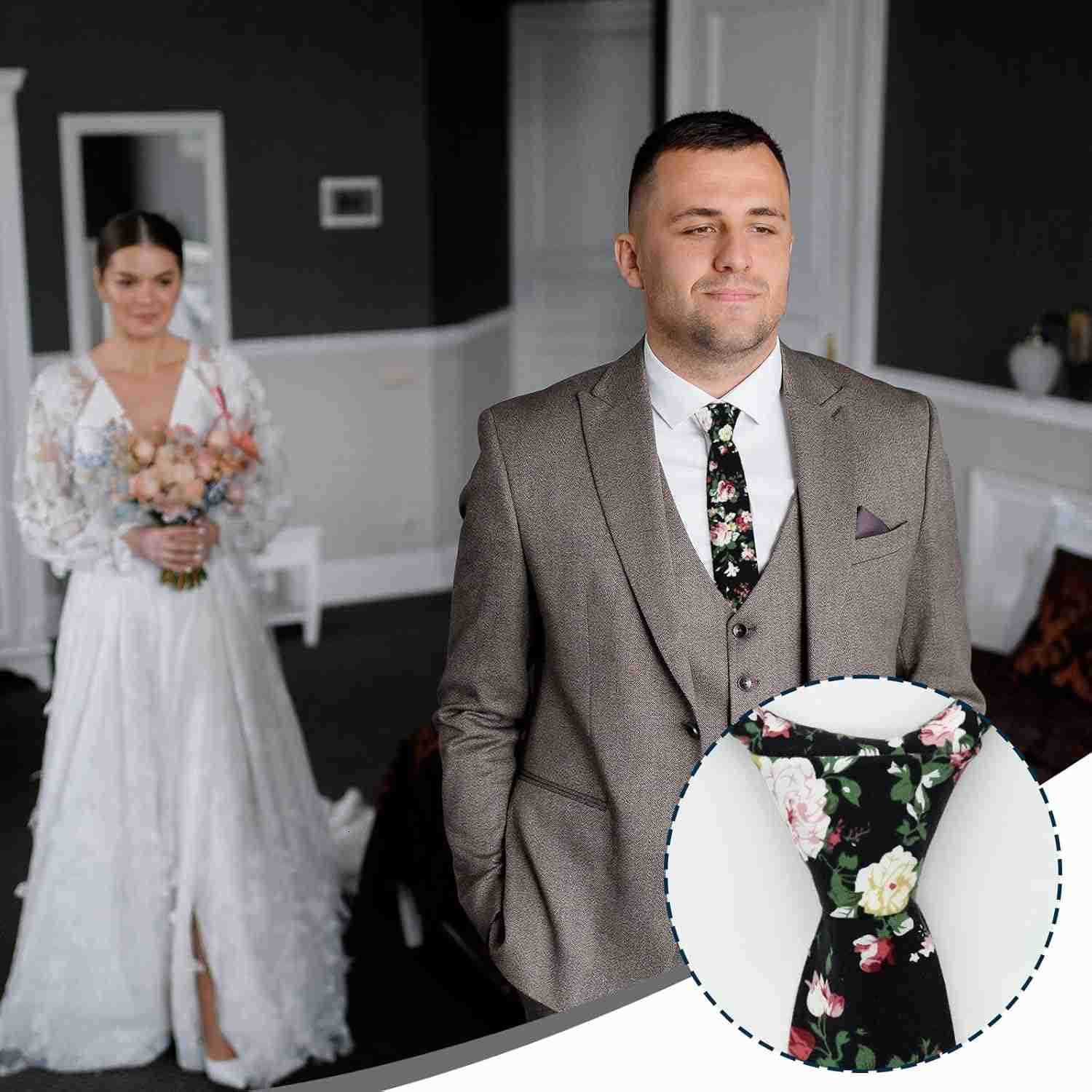 Ties for Men Sage Green Cotton Floral Tie 276 Flower Printed Mens Neckties for WeddingGroomsmenSuitPartyW250904