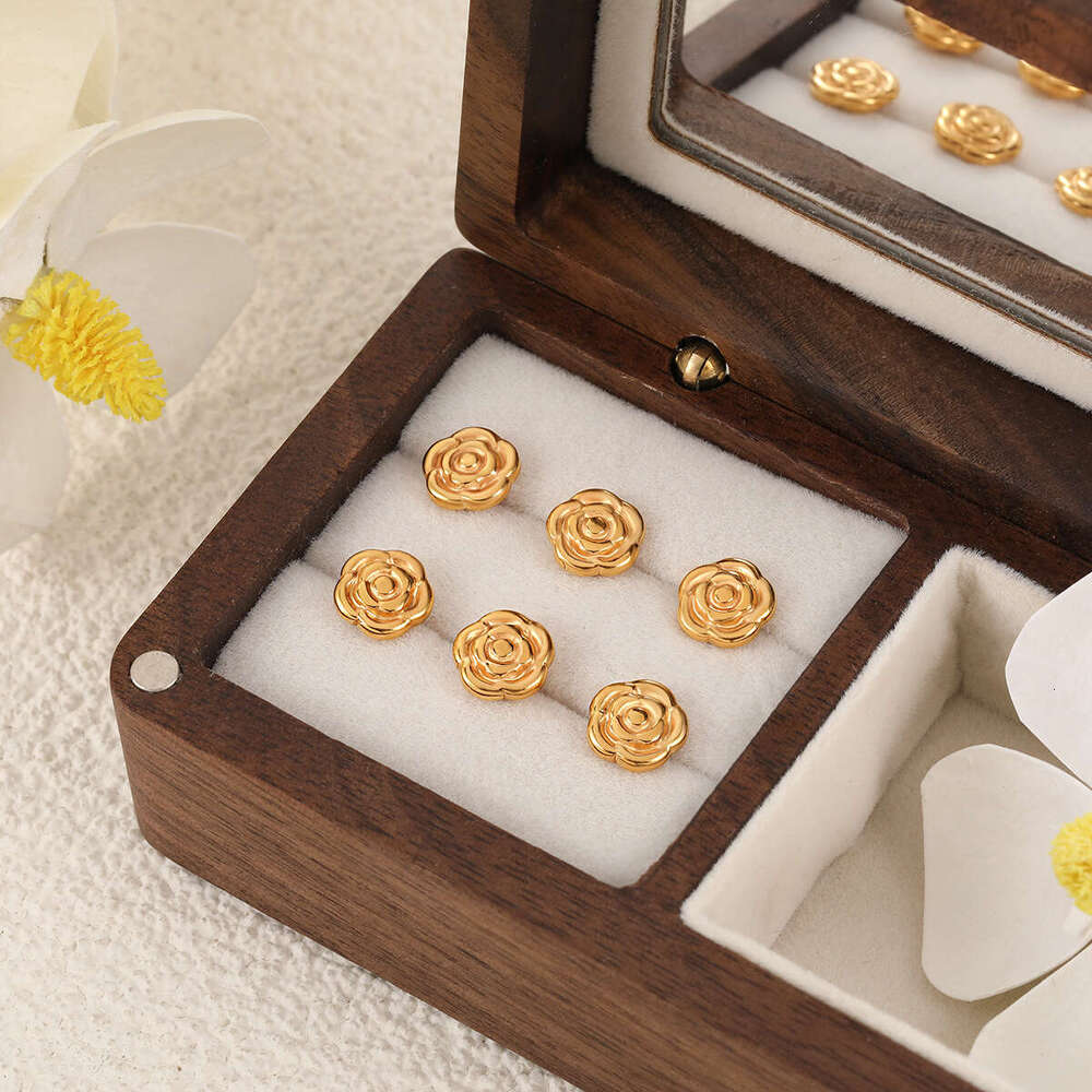 Korean Style Ins Niche Design Rose Flower Gold-Plated Titanium Steel Bone Studs Women's Fashion Personality Versatile Ear Jewelry