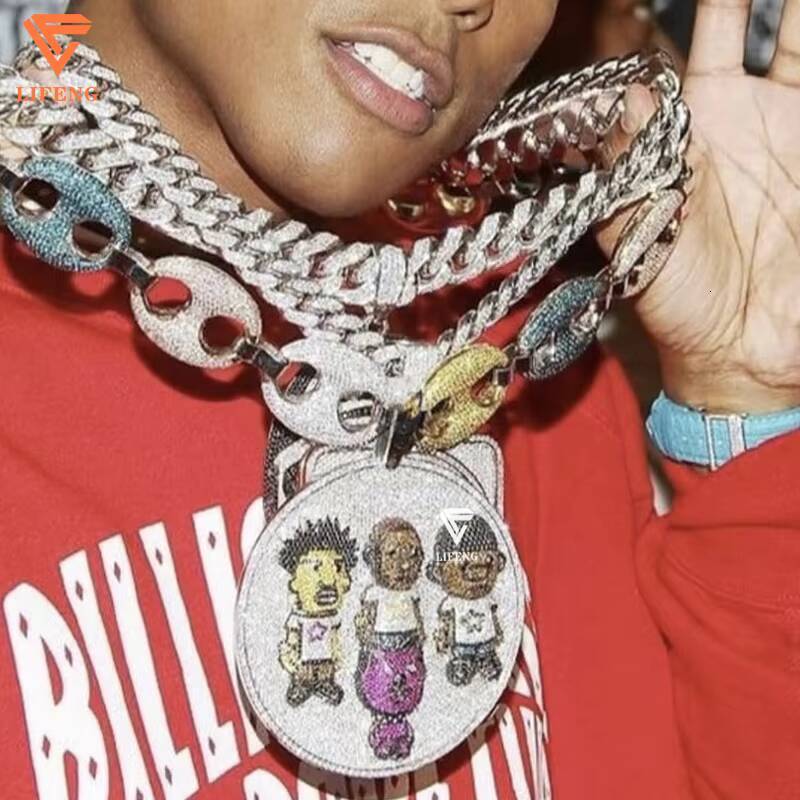 Hip Hop Jewelry Bling 925 Sterling Silver Round Cut VVS Moissanite Iced Out Cuban Link Chain Necklace