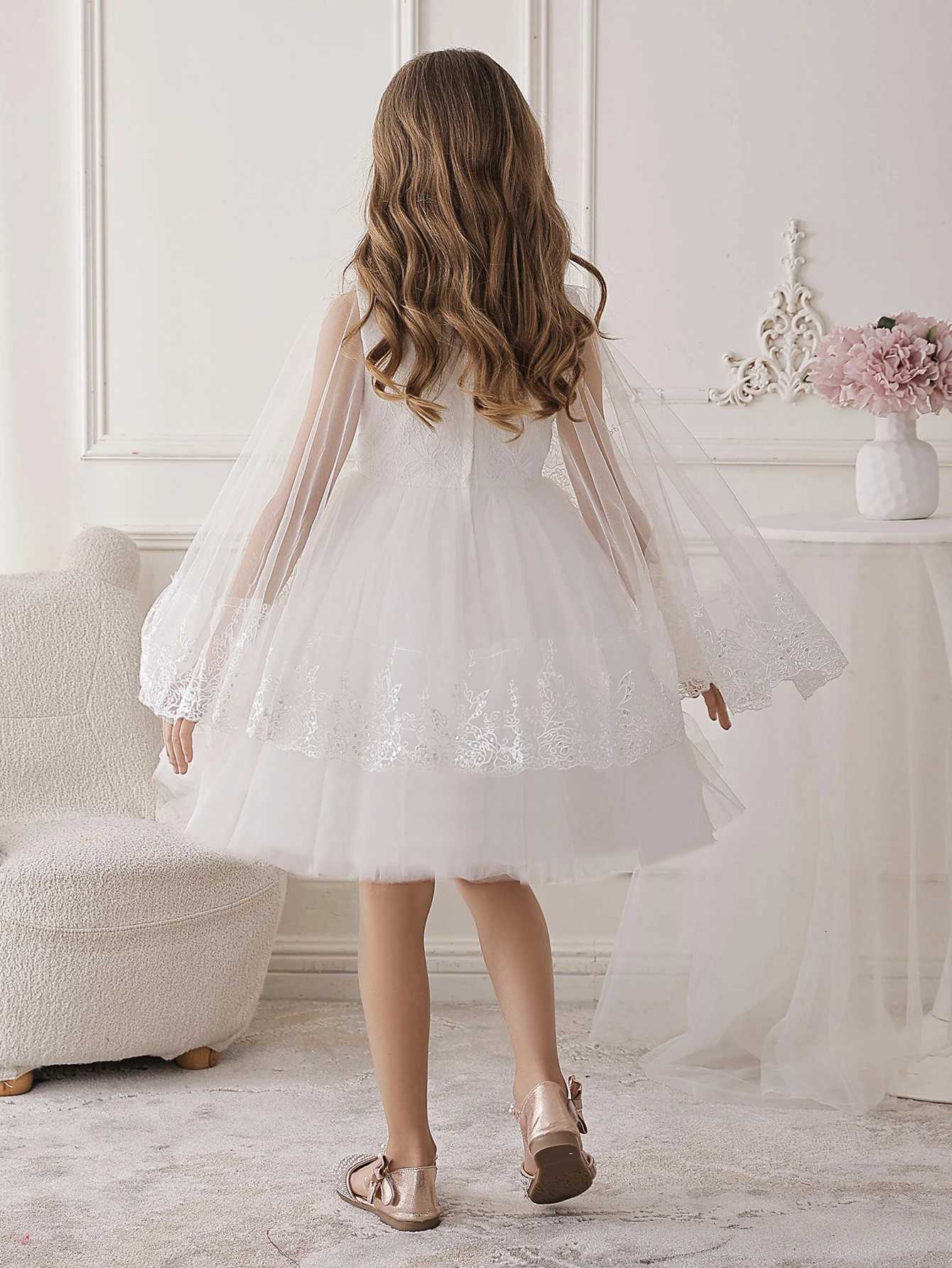 Girls White Gauze Princess Dress Draped Design Childrens Tulle Dresses Suitable for Birthday Party Weddings Z250904