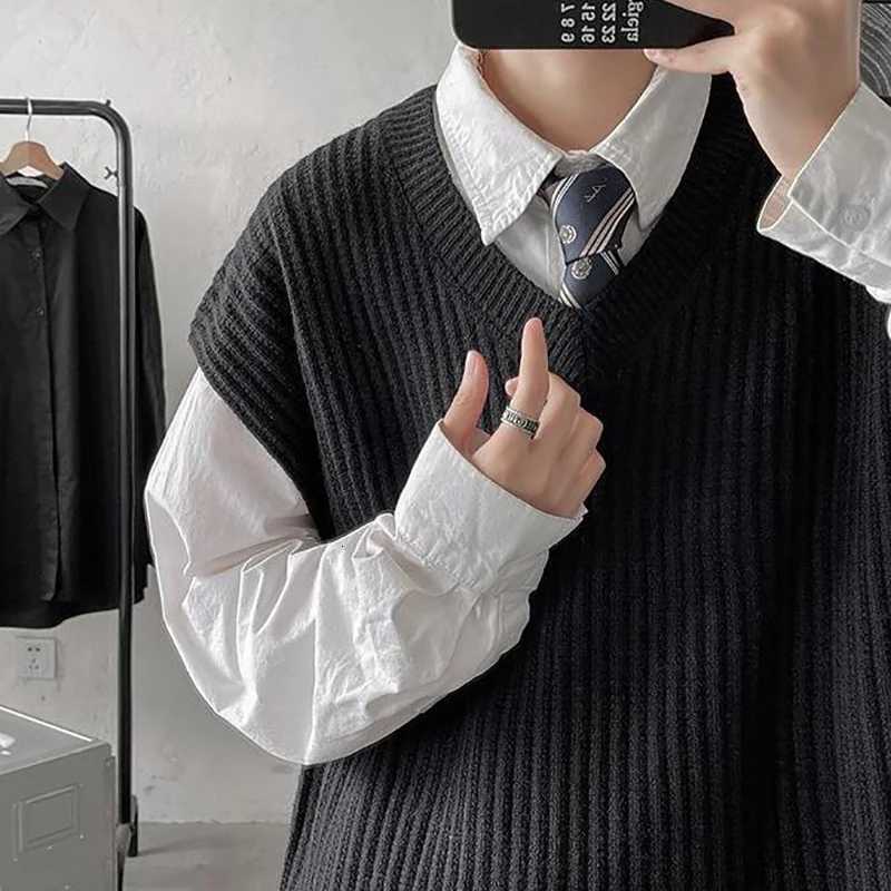 5XL Men Students Middle School Sweater Vest Gray Black Knit Vest for JKDK Uniform Spring Autumn Preppy Style Gilet en tricotXJ250904