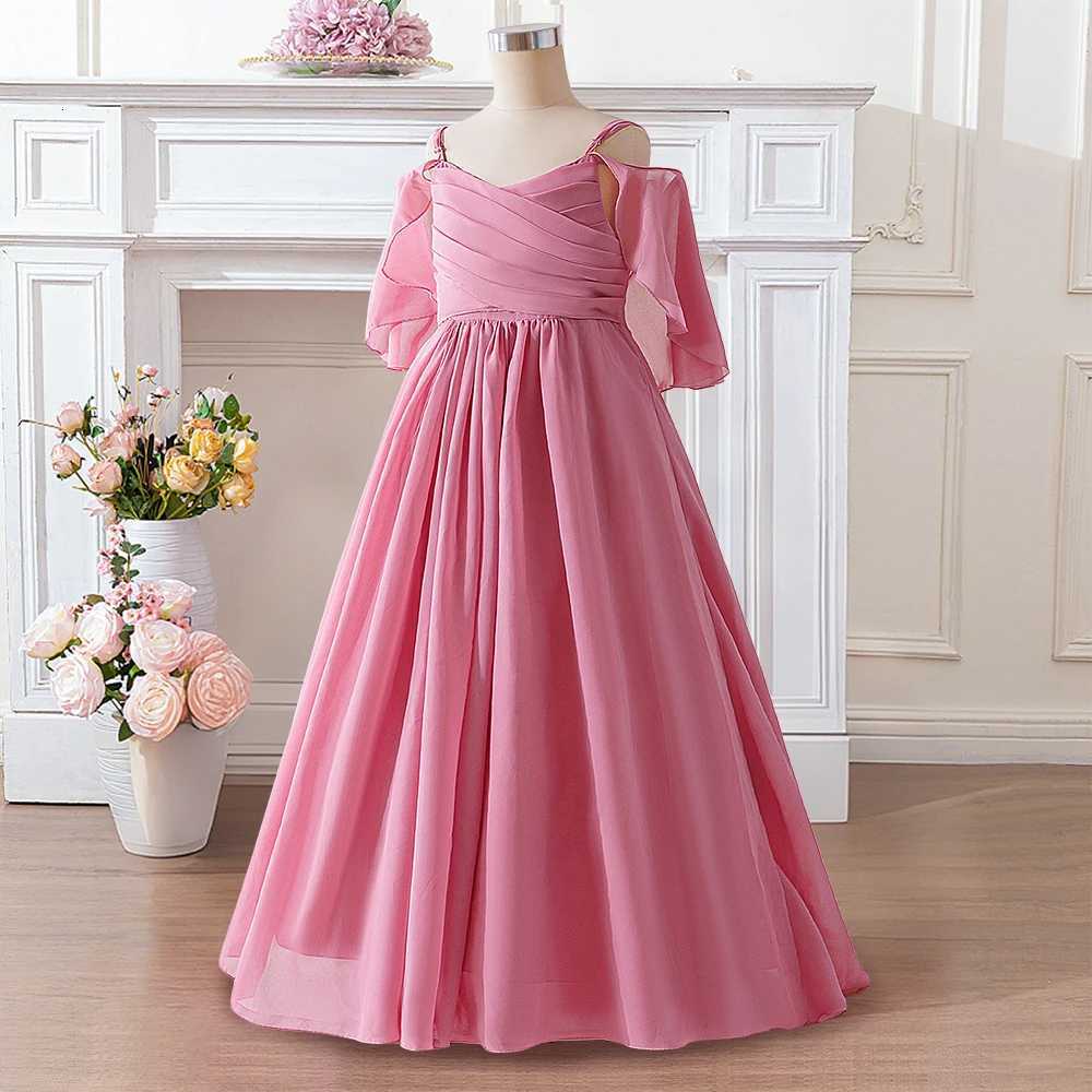 Elegant Fold Bridesmaids Party Girls Dress Wedding Birthday Princess Prom Chiffon Kids Dresses for Girl Birthday Evening Costume Z250904