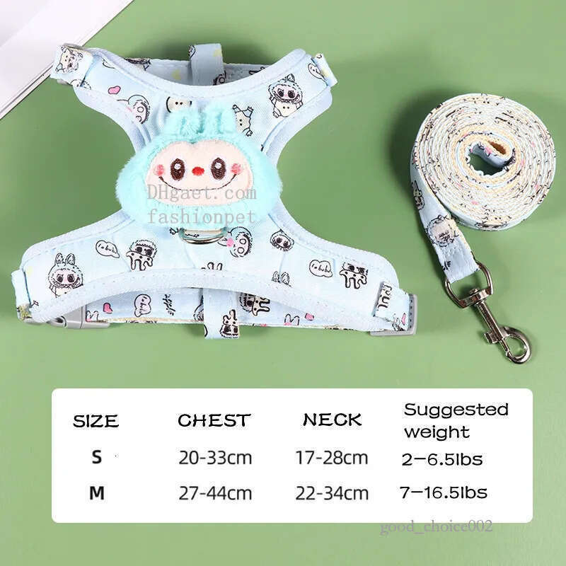 Lanjia- Labubu Dog And Leash Set, Step-In Soft Mesh Puppy Cats Harnesses Vest With Cute Doll Decorations, Breathable Designer Harness For Pomeranian, 