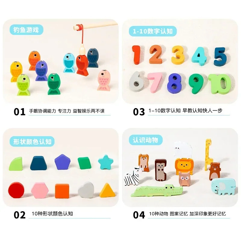 Kids Montessori Math Toys for Toddlers Educational Wooden Puzzle Fishing Toys Count Number Shape Matching Sorter Games Board Toy 250903