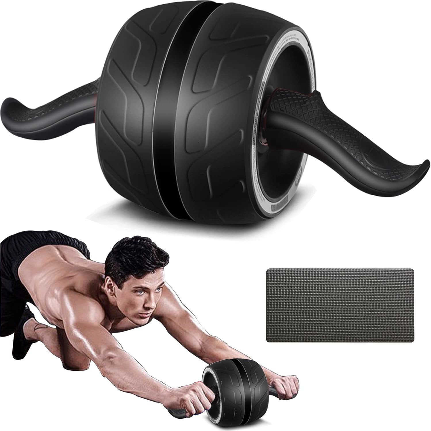 AB Wheel Roller with Resistance Spring Automatic Rebound Exercise Abdominal UltraWide Wheels Fitness for Gym Home Core Workout StrengthTraining Roller