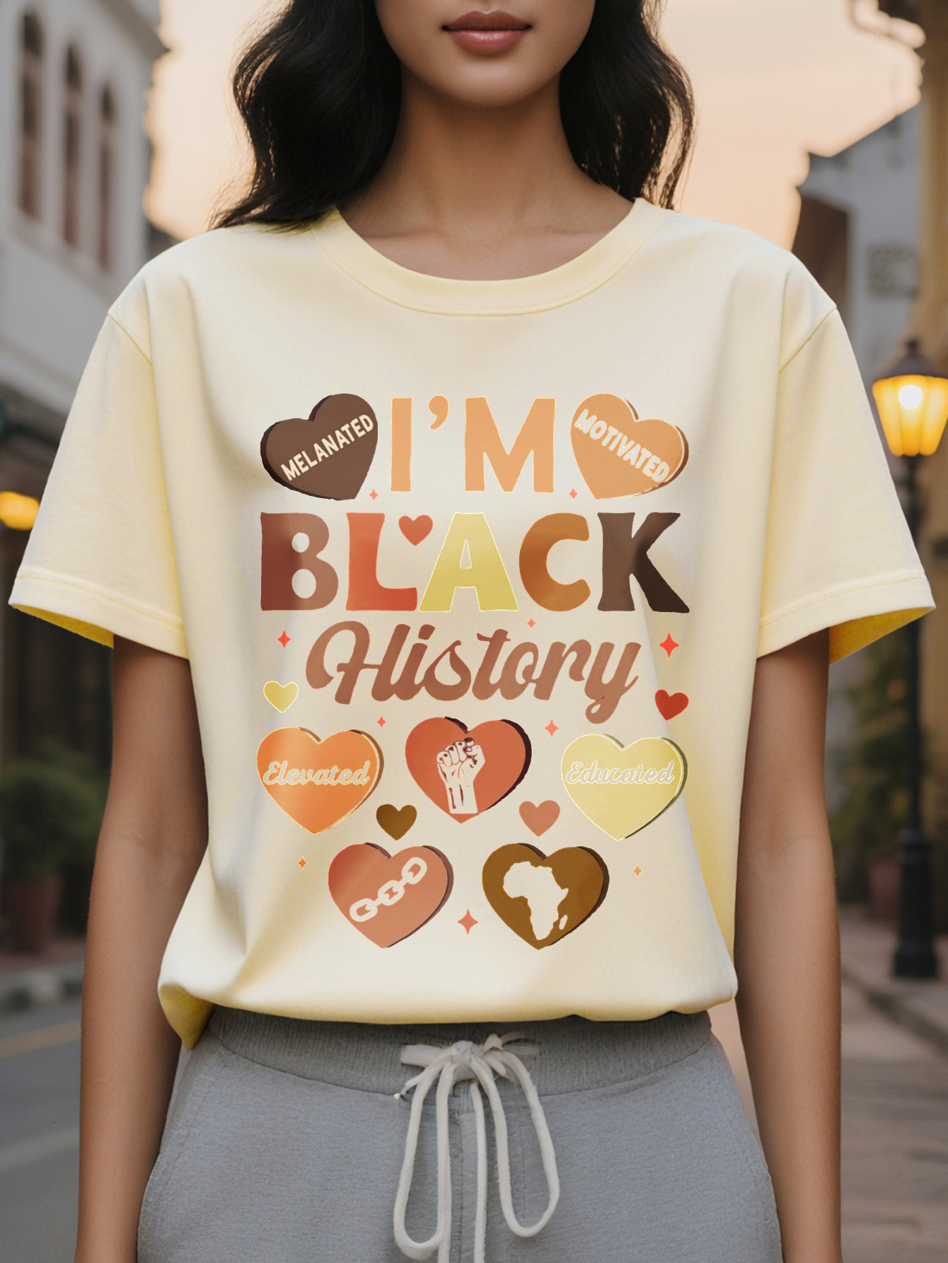 Women s Historic T Shirt Short Sleeve Crewneck Casual Top with I m Black History Design Celebrates African American