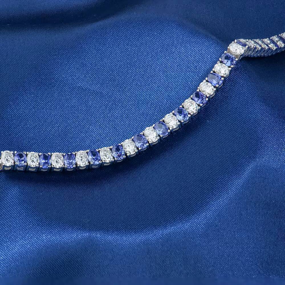 Wholesale 925 Sterling Silver Iced Out Moissanite Tennis Chain Bracelet D Color Blue Tanzanite VVS Hip Hop Style for Gift