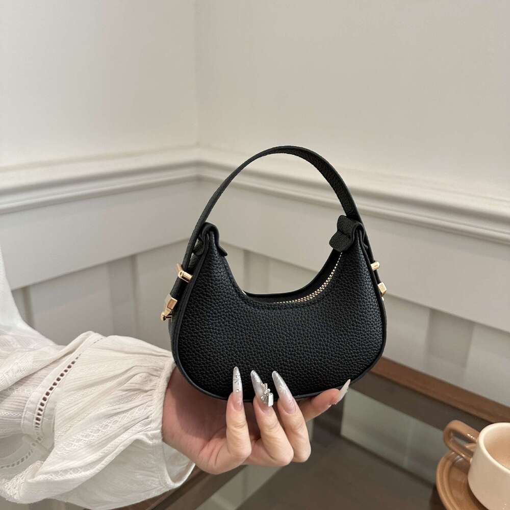 New Niche Fashion Lychee Pattern Mini Handbag High-Quality Crescent Lipstick Bag