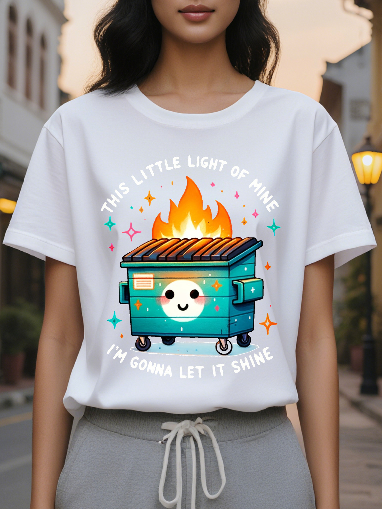 Large XL Women S Casual Crew Neck T-Shirt with This Little Light of Mine Graphic Print Short Sleeve Lightweight Cotton Plus Size