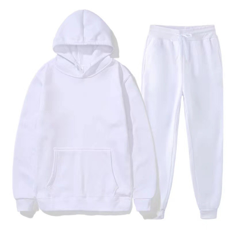 Simple Casual Basic Solid Color Hoodie Set - Pure Cotton Fabric for Autumn Outdoor Activities