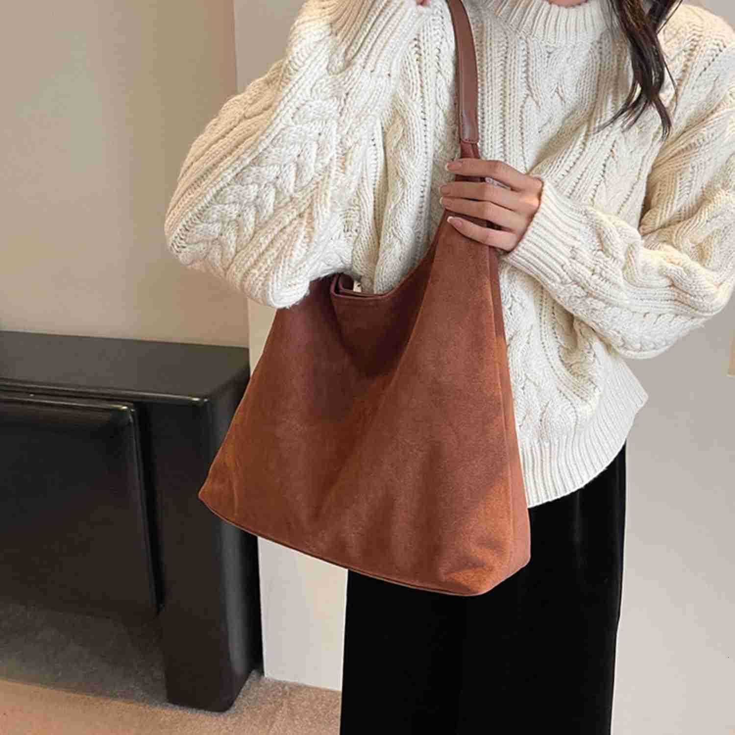 Suede purses for Women 2024 Slouchy Shoulder Bags Soft Leather hobo bag Brown Tote Handbag for Work Everyday M250904
