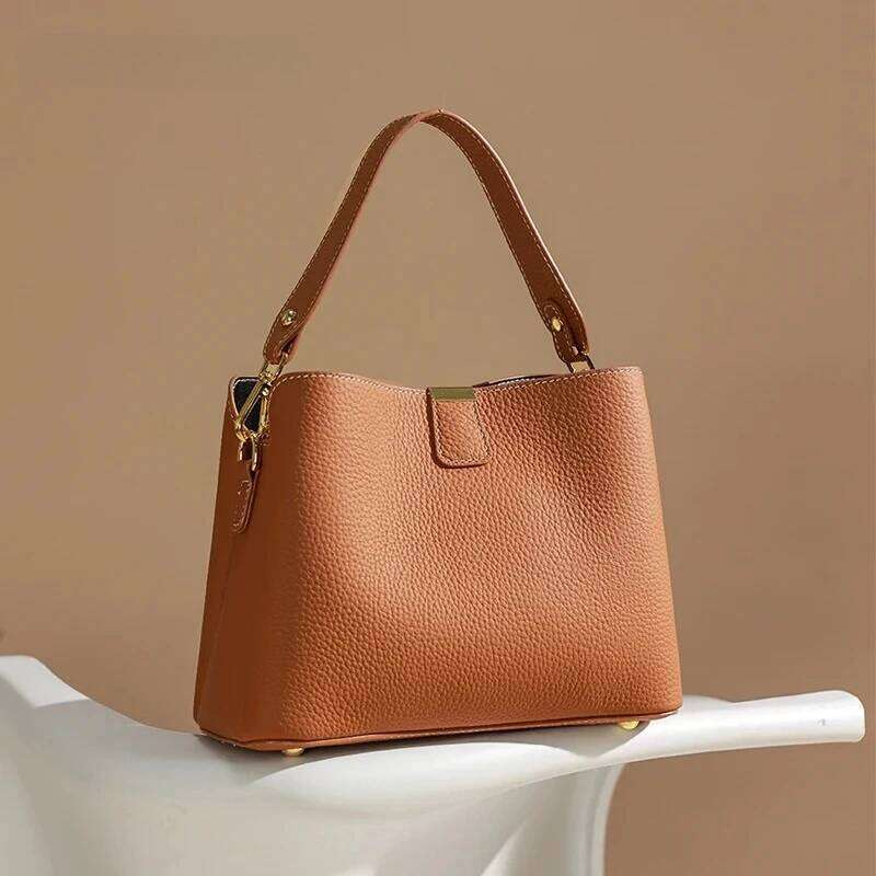 Shoulder Bucket Bag Basket Tote Soft Genuine Leather Women Fashion Commuter One-shoulder Handbag
