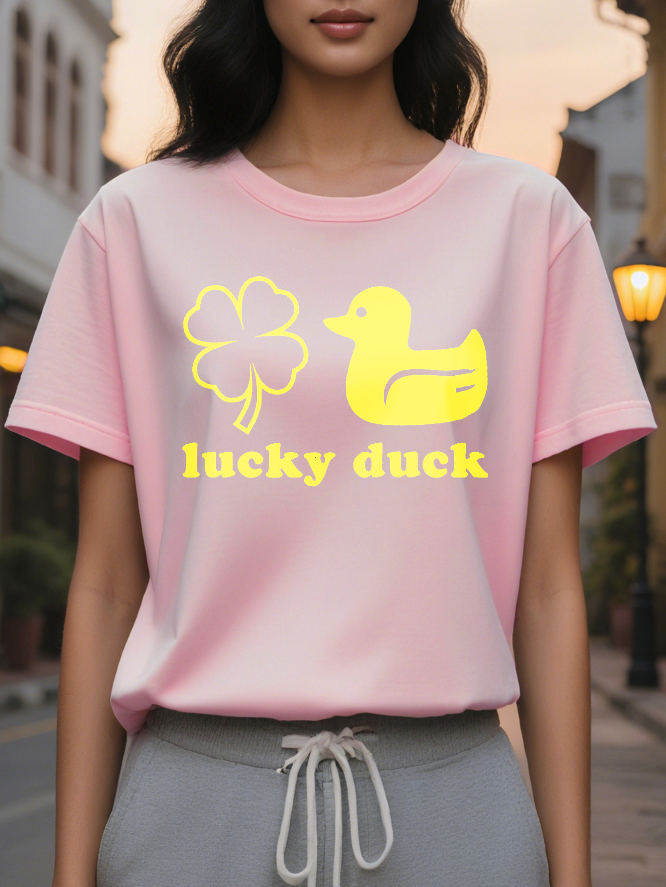 Summer Casual Crewneck T-Shirt Cotton Opaque Thin Washable Knit Alphabet