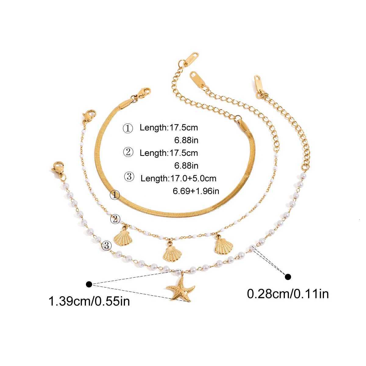 Yori Ocean Style Starfish Shell Three Layer Chain Bracelet 18K PVD Plated Summer Daily Jewelry Hypoallergenic for WomenXJ250904