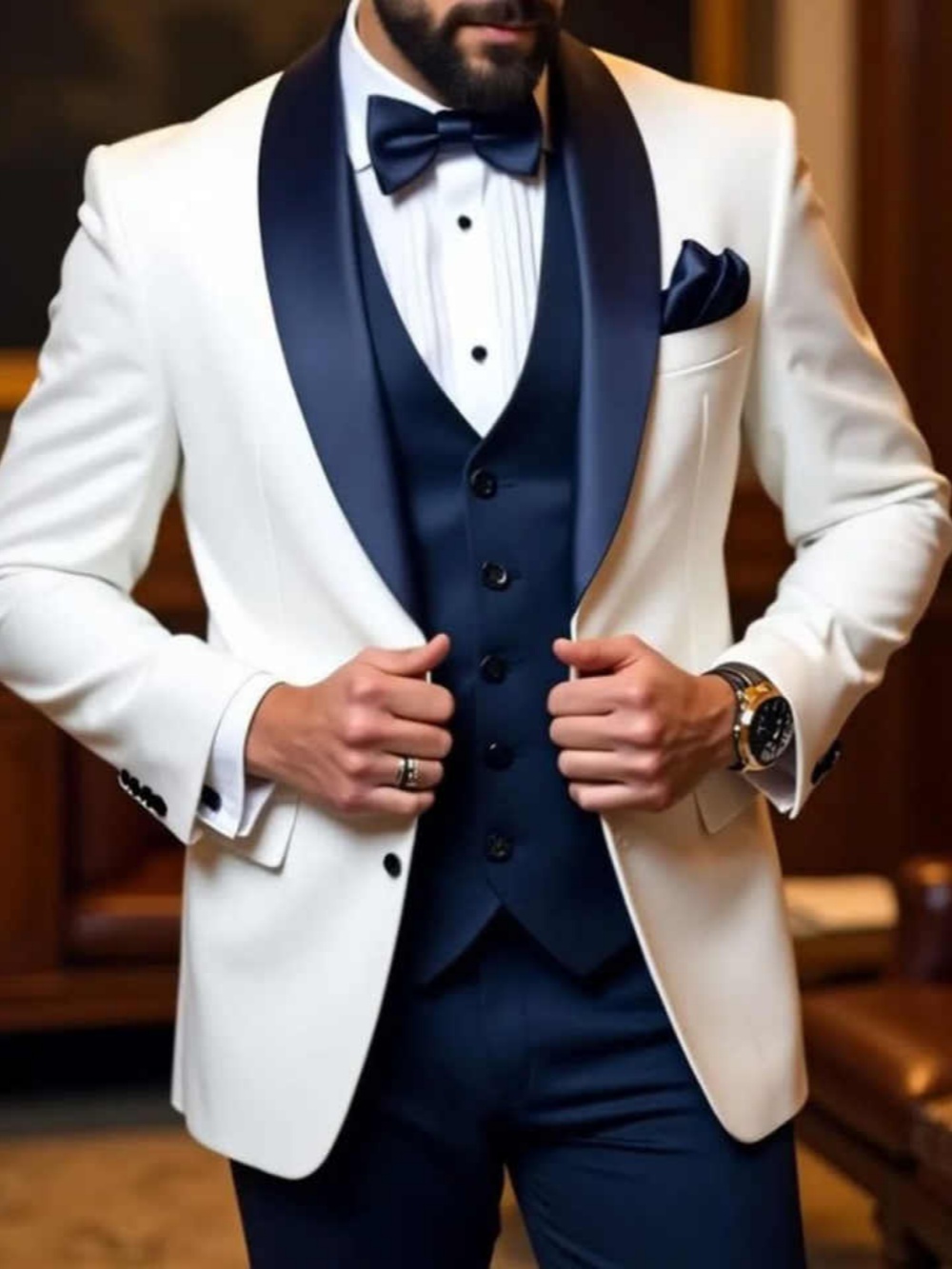 Formal Wedding Tuxedos 3 Piece Set Shawl Lapel Men Suit Handsome Single Breasted Evening Prom Grooms Blazers Customized