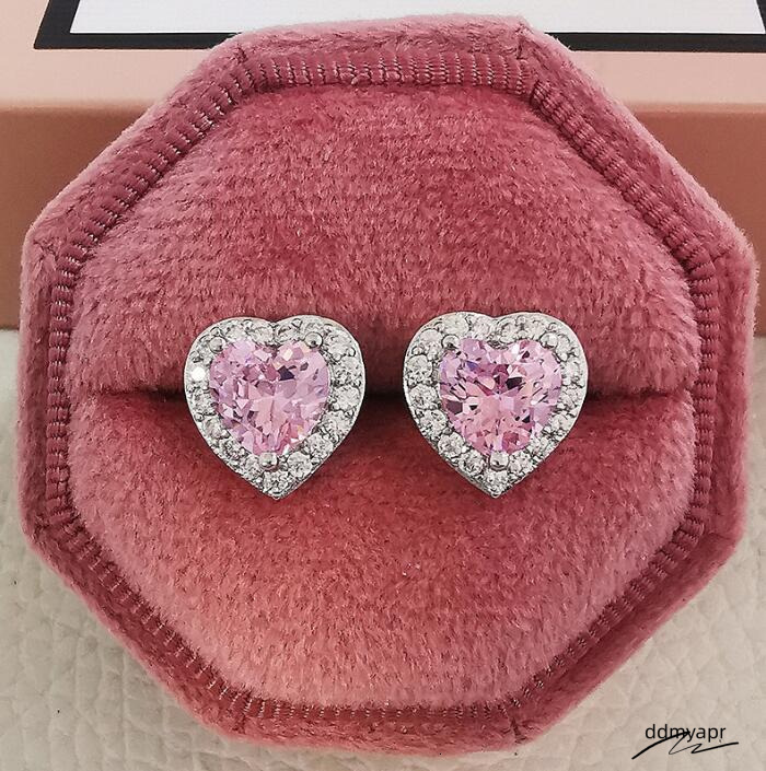 Simple Fashion Stud Earring Jewelry Sterling Sier White Pink 5A Cubic Zircon Heart Shape Dia Promise Ddmyday Gemstones Women Hollow Earrings Gift Ddmy