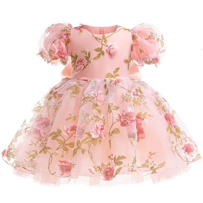 2024 Rose Girls Dress Summer Mesh Fashion Bow Little Princess Baby Dress Christmas Birthday Gifts 1 2 3 4 5 6 Years Kids Clothing Z250904