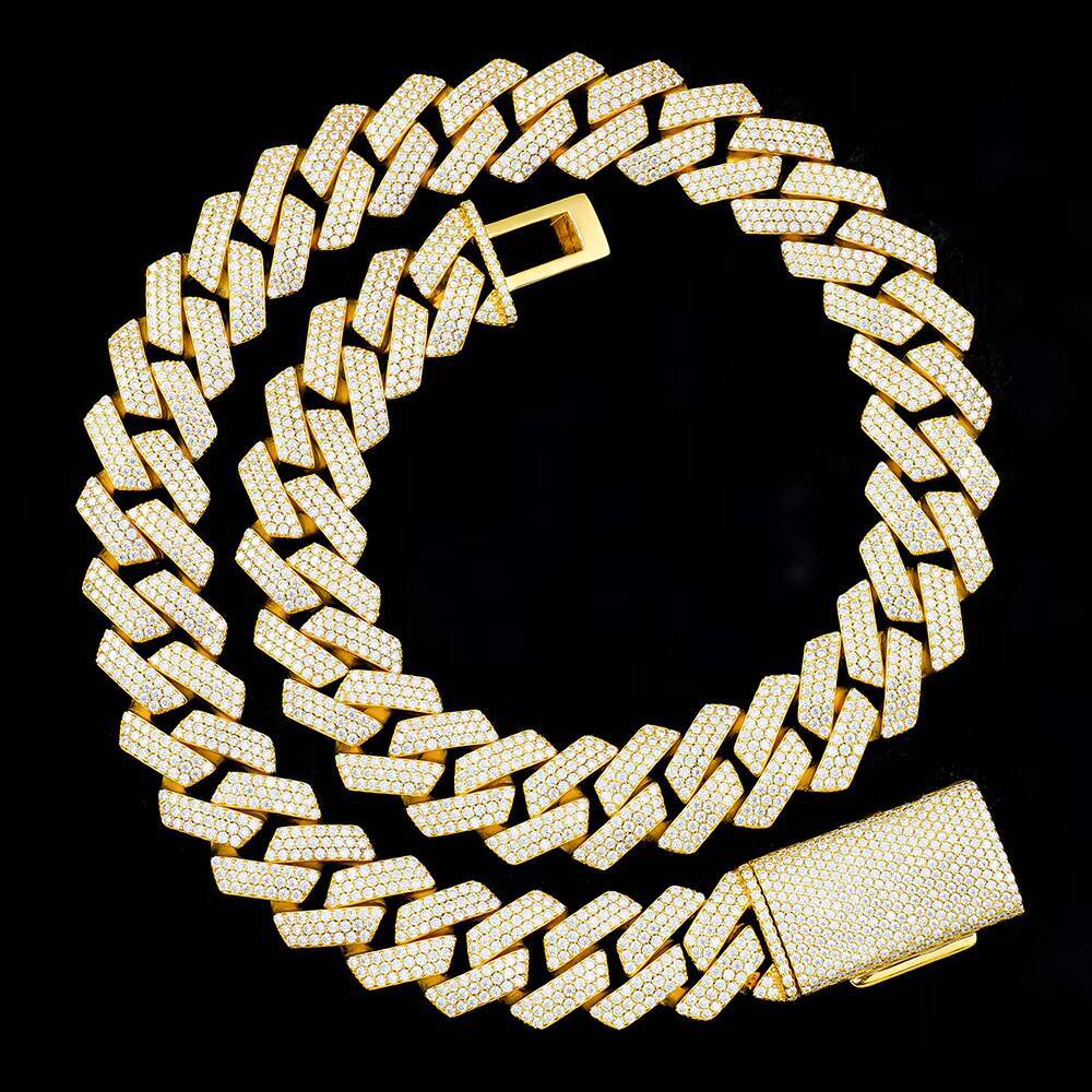 Custom Parties Mens 18mm 925 Sterling Silver Gold Plated Hip Hop FINE Jewelry Diamond Moissanite Vvs Cuban Link Necklace Chain