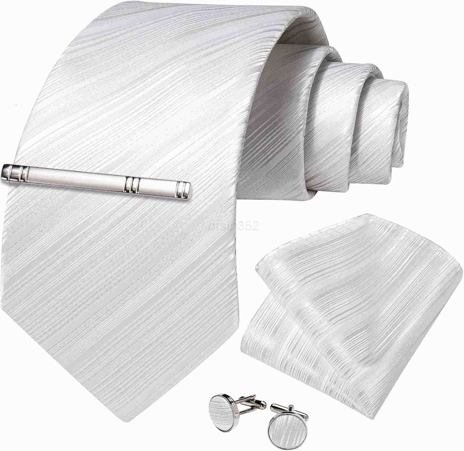 Mens Silk Necktie Solid Color Tie and Pocket Square Cufflink Tie Clip Set Woven Plain Ties for Men Wedding PartyW250904