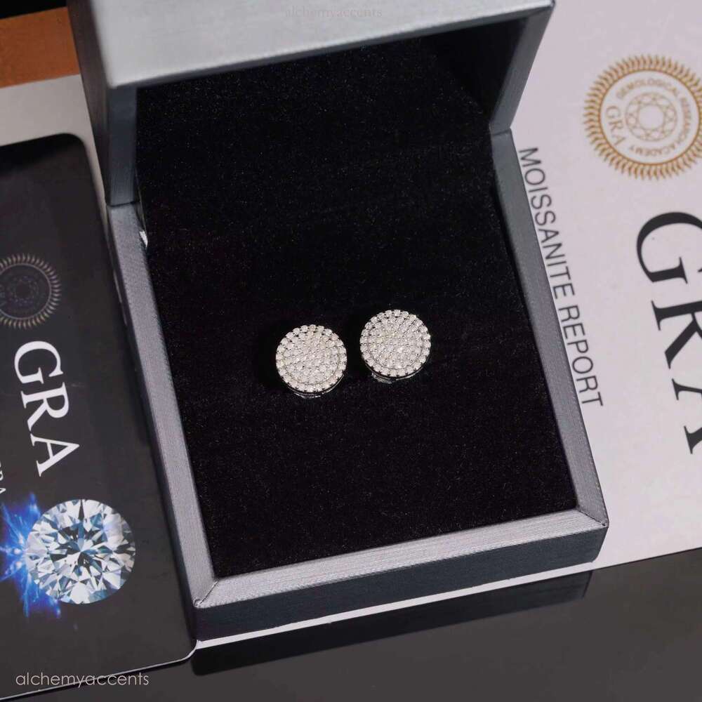 Hip Hop Jewelry Round Iced Out S Sterling Sier VVS Moissanite Rose Gold Stud Earrings
