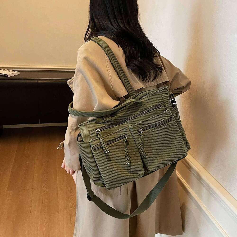 Corduroy Simple Poop Carrying For Women Adjustable Shoulder Strap Crossbody Bag Large Capacity Commuting Handbag