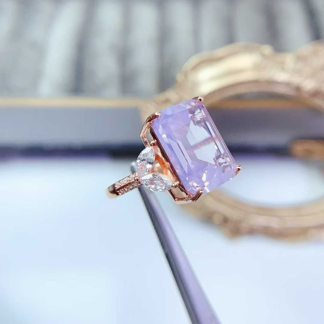 925 silver crystal ring natural amethyst ring 12mm * 16mm 12ct light purple amethyst jewelry with 18K gold plating