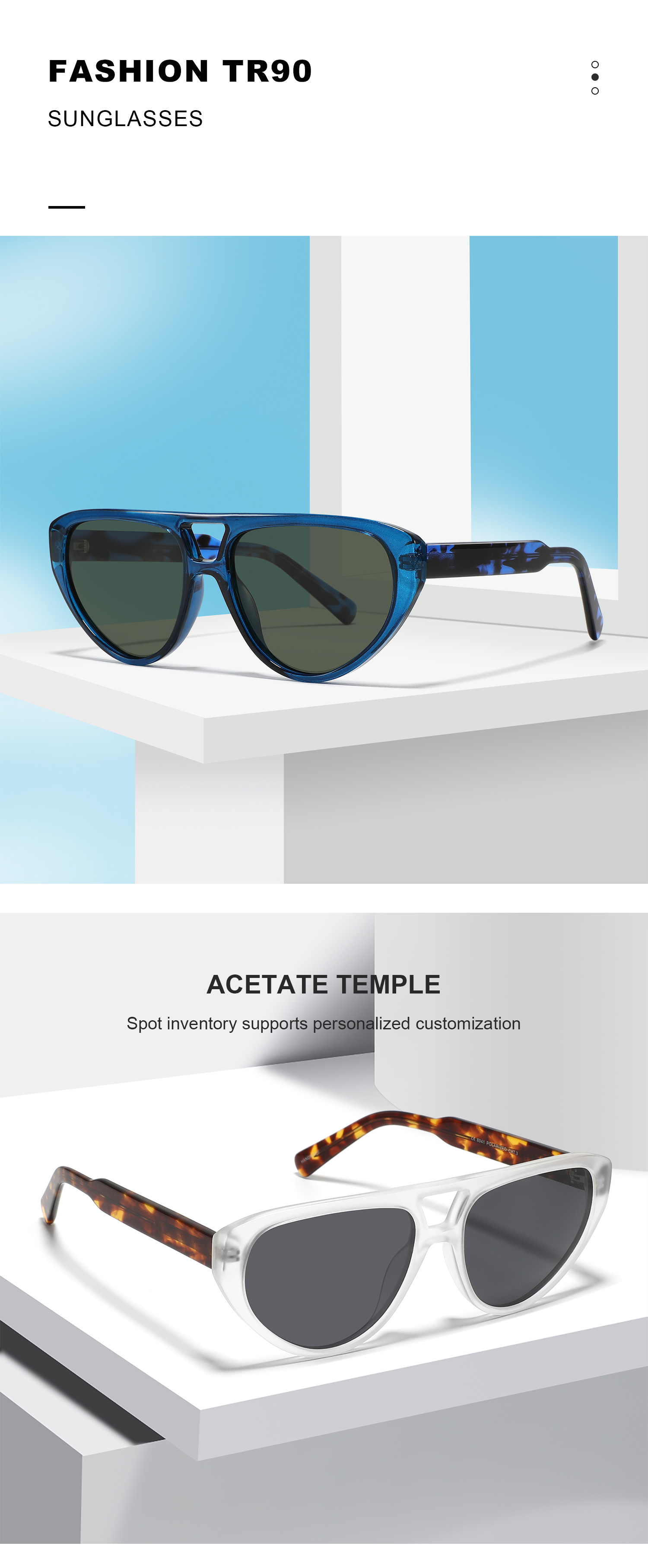 High Quality Acetate Sun Glasses Women Oval TR90 Frame Fashion Trendy Private Label Polarized Sunglasses Custom Design