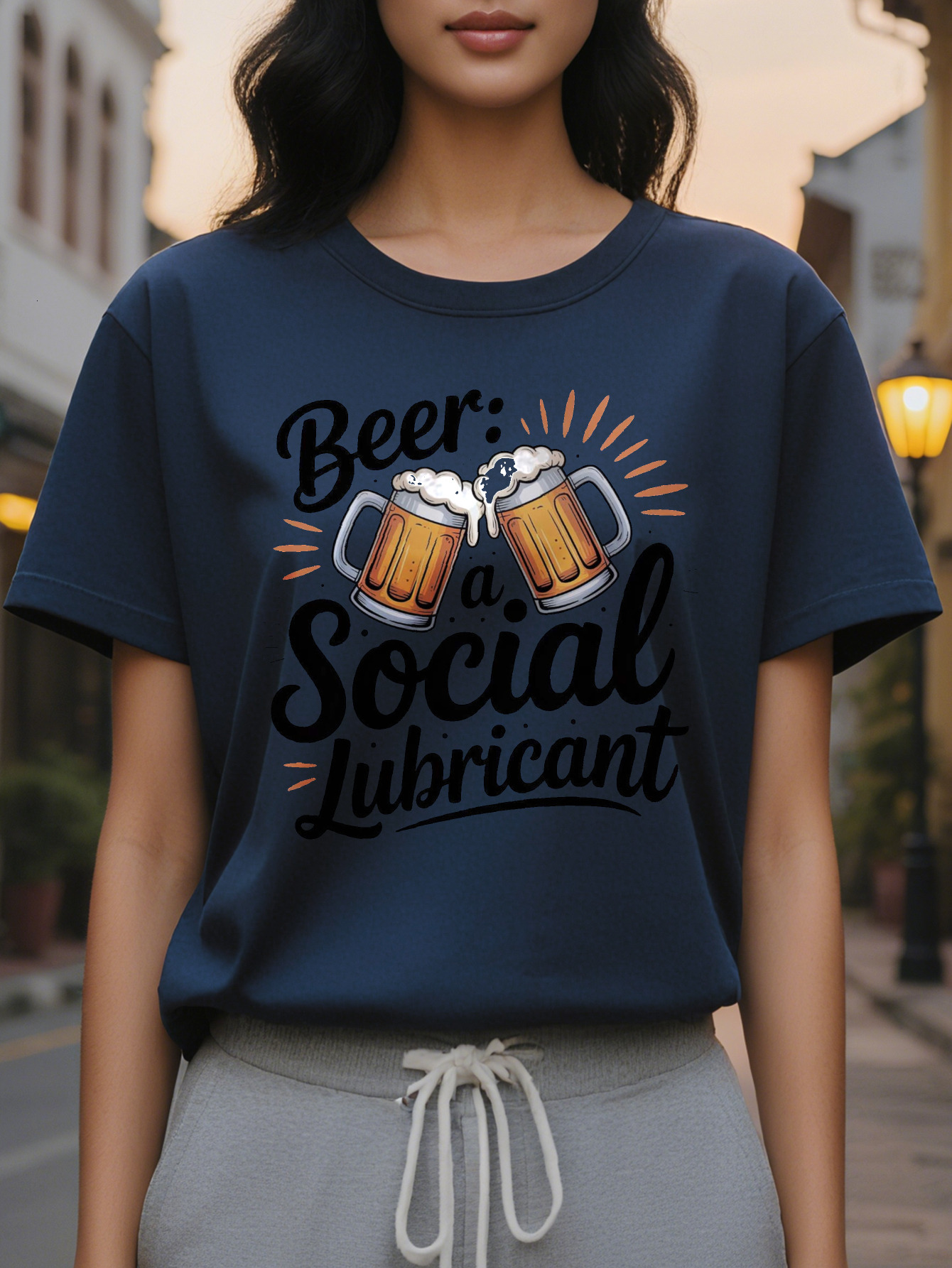 Fun Lover T Shirt Beer Lubricant Slogan Mug Pattern White Crew Neck Summer Top Foam Design hine Washable Party Clothing