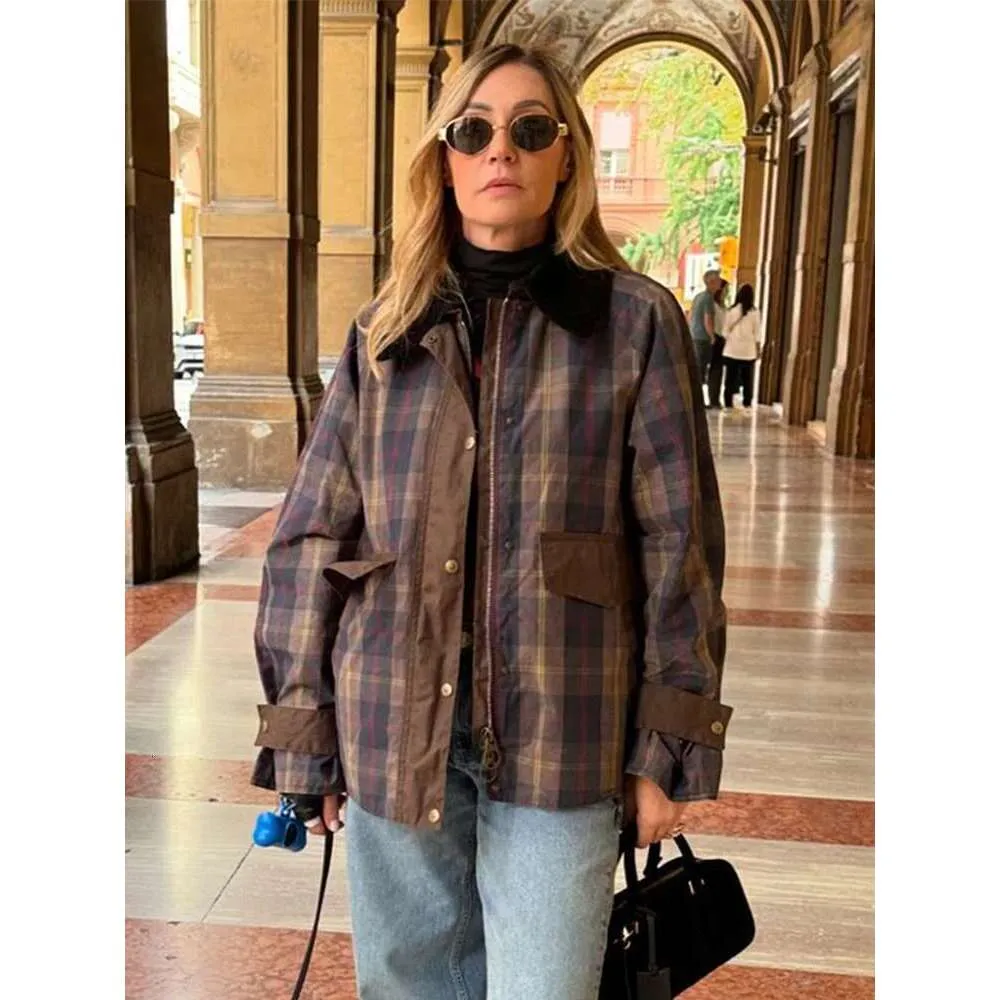 Women's Wear Casual Plaid Patchwork Women Jacket Full Sleeve Zipper Pocket Female Coat Autumn Lapel Single Breasted Lady Streetwear