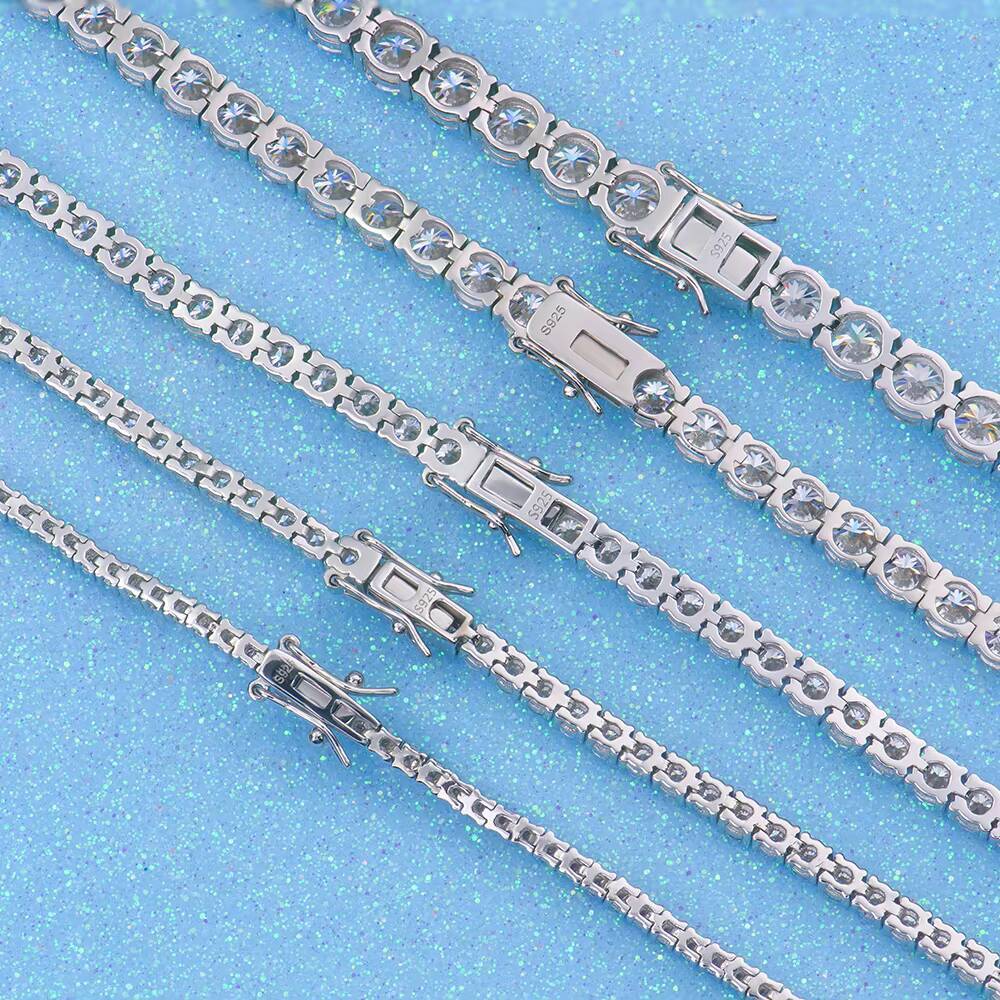 Wholesale 925 Sterling Silver Moissanite Tennis Chain Bracelet 2mm6mm Fashion for Women and Men Daily Wear